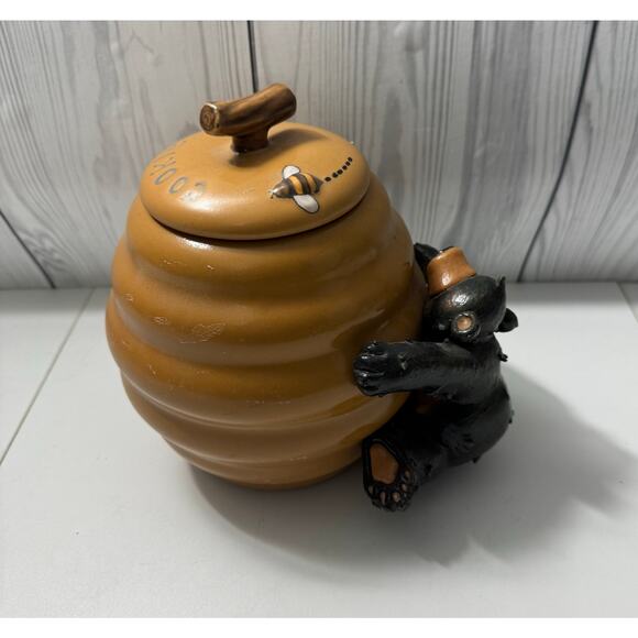 Y2K Honour Pottery Black Bear And Beehive Leaning Or Standing Cookie Jar - Picture 2 of 12